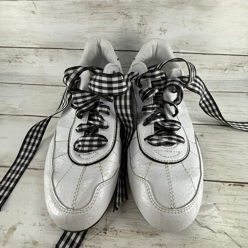US Polo Assn Tiara White Sneakers Womens 8 Gingham Ribbon‎ Laces JTA1527